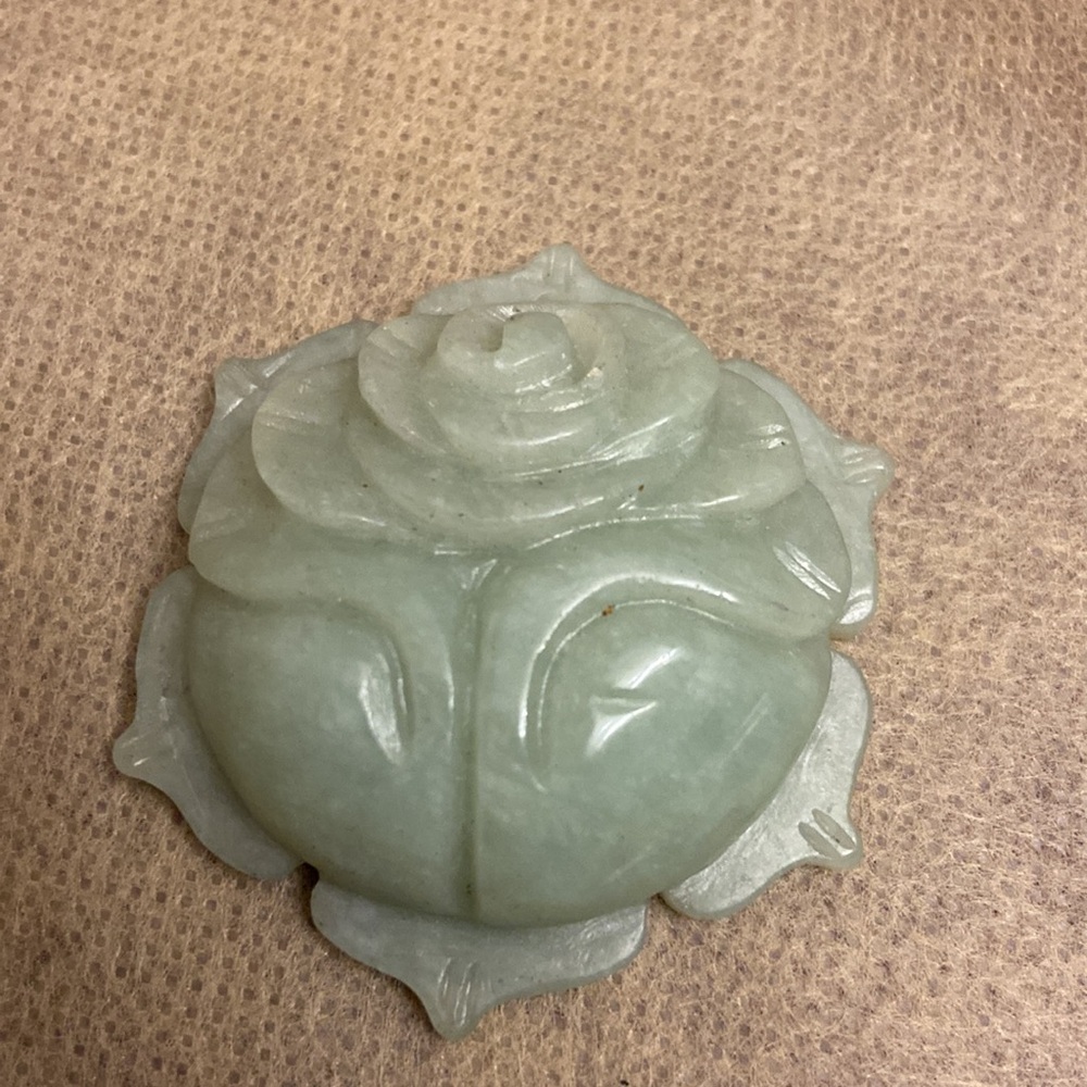 Natural Jadeite Rose Carved Flower Charm Piece Only